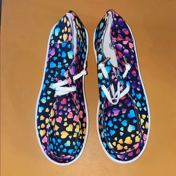 None Shoes - Rainbow hearts black sneakers